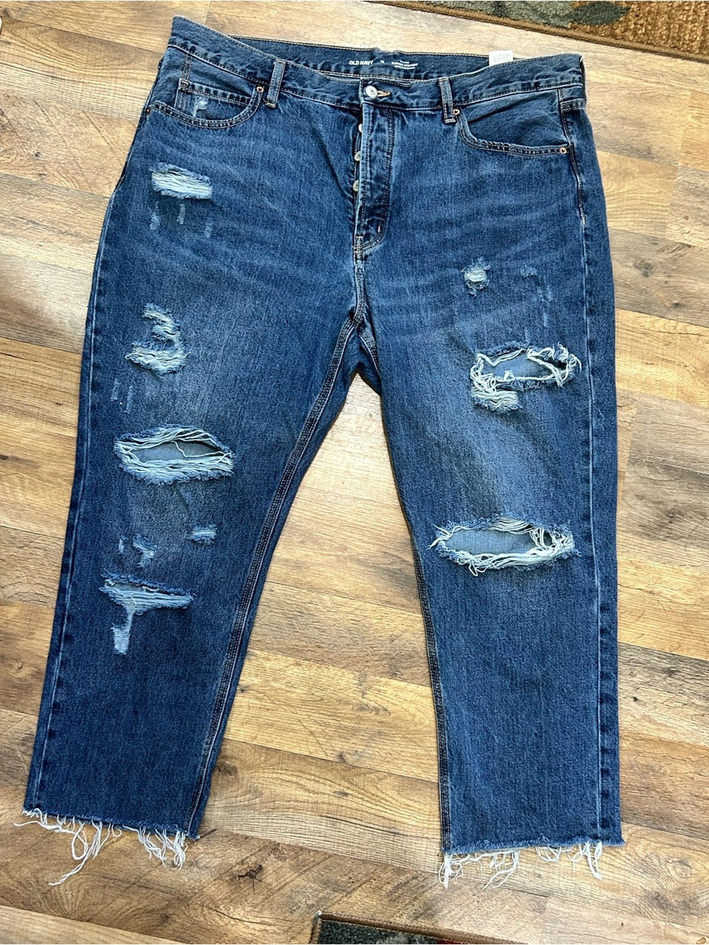 Old Navy High Rise Slouchy Straight Distressed Jeans Size 18 Button Fly